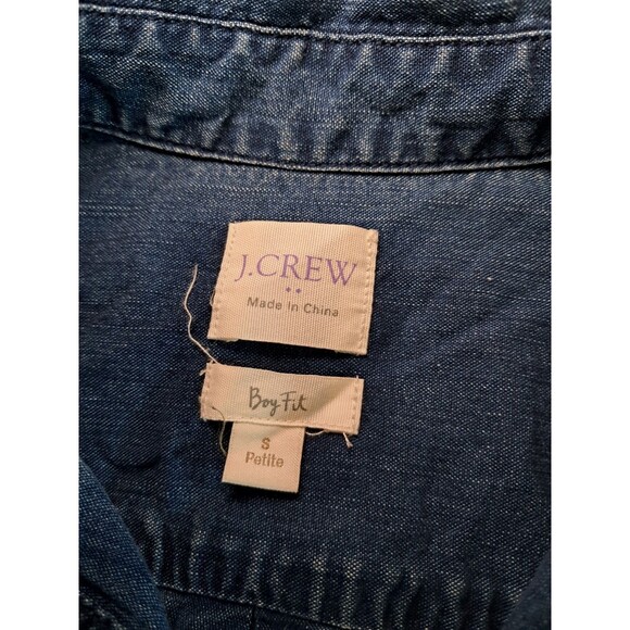 J.Crew Petite Size SP Half Button Denim Shirt Long Sleeve Patch Pockets Blue - Picture 2 of 10